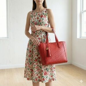 Cole Haan red leather large Natalie tote bag